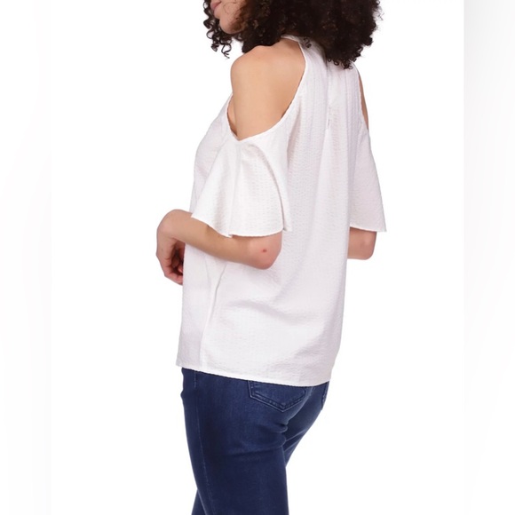 MICHAEL Michael Kors® White Seersucker Halter Style Cold Shoulder Top NWT - Picture 6 of 8